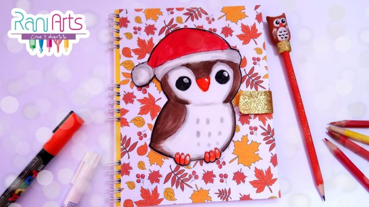 LIBRETA / DIARIO / CUADERNO BÚHO INVERNAL – DIY – OWL NOTEBOOK